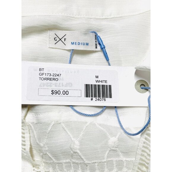 GF Collection Tank Top Off White Embroidered Eyelet Sheer High Low V-Neck Size M - Picture 2 of 15
